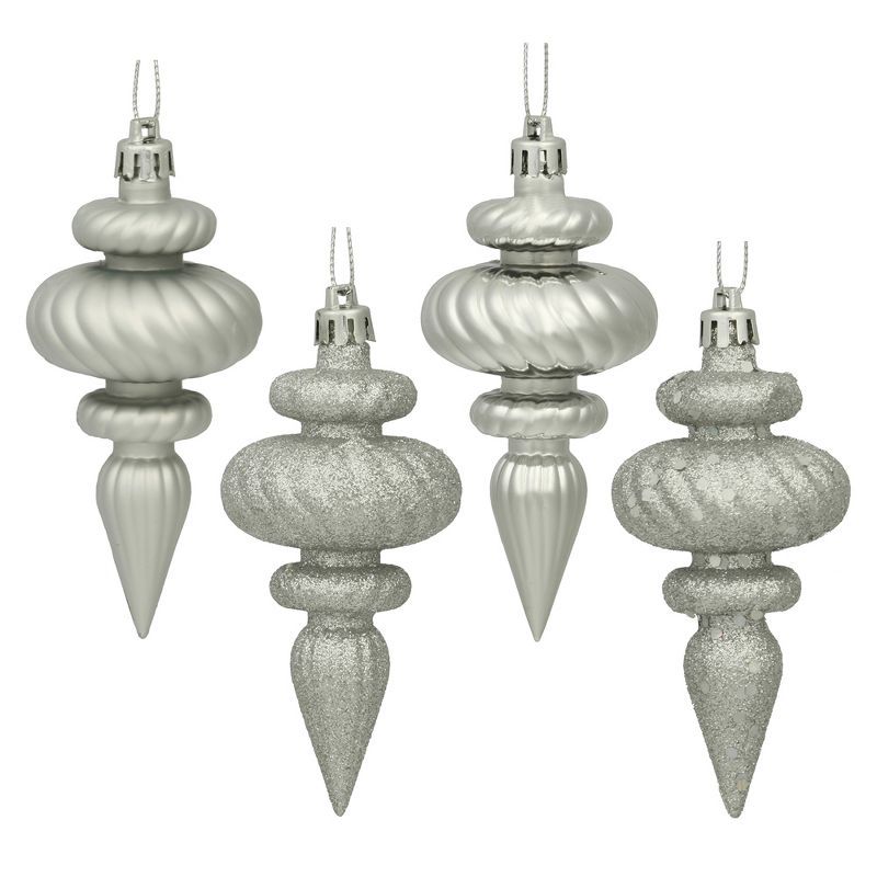 Silver Shatterproof Plastic Finial Christmas Ornaments Set