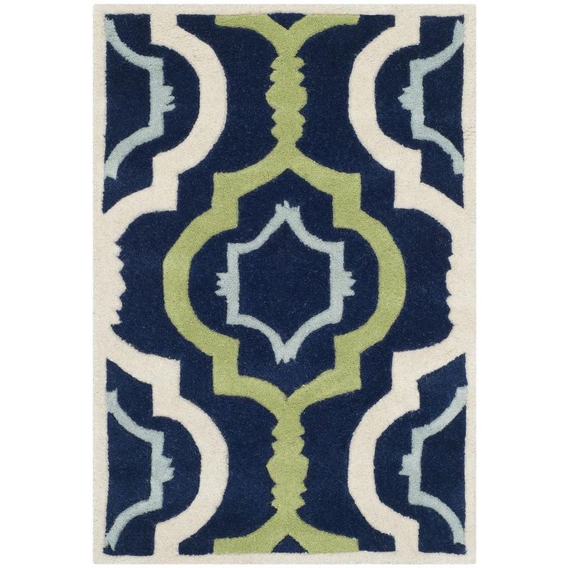 Hand-Tufted Dark Blue and Multi Wool Geometric Rug