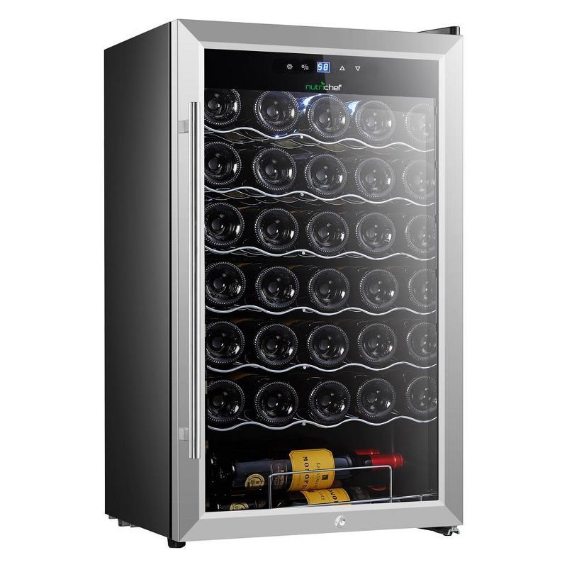 NutriChef 34 Bottle Stainless Steel Freestanding Wine Cooler