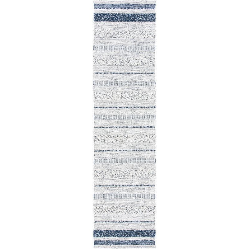 Ivory and Navy Striped Kilim Wool-Cotton Rug 2'-3" x 9'