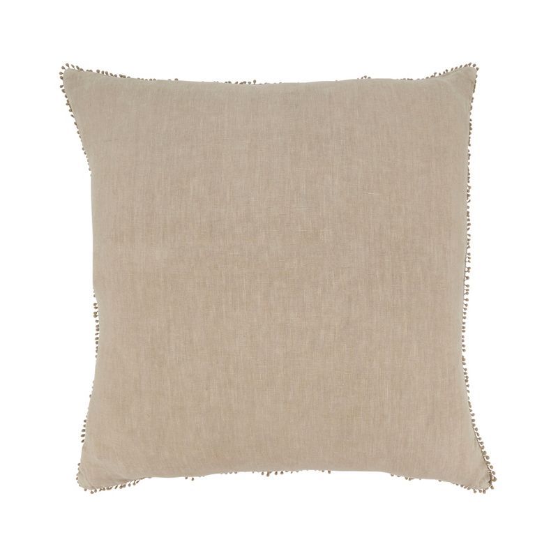 27" Embroidered Linen Square Throw Pillow Set with Pom Pom Detail