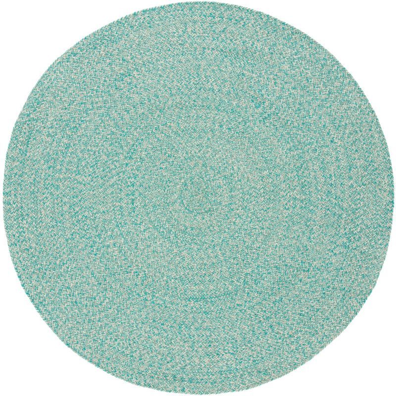 Coastal Charm Teal and Ivory Handwoven Cotton 5' Round Area Rug