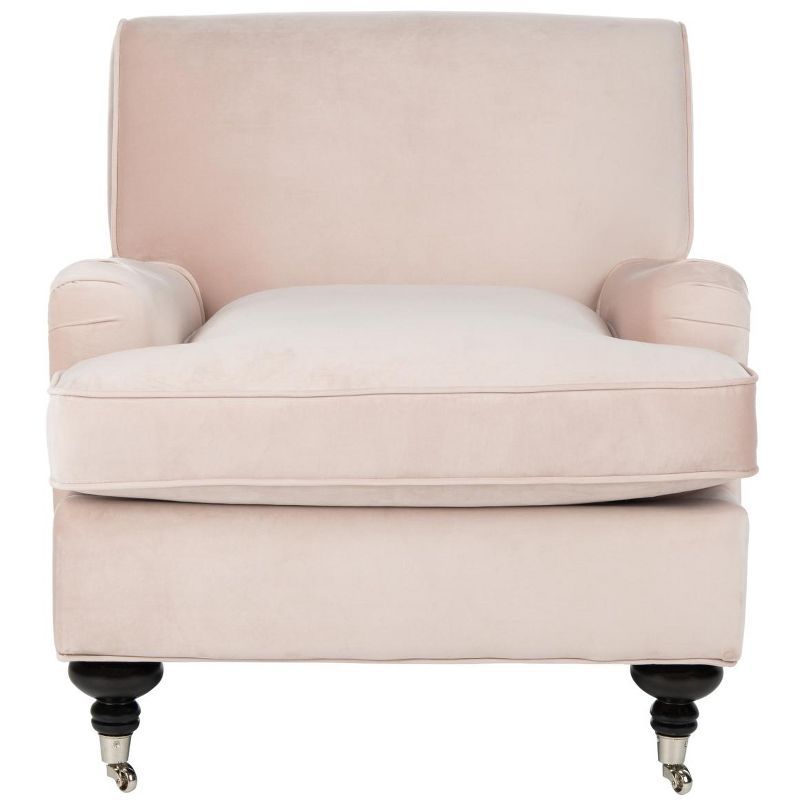 Blush Pink Velvet Contemporary Arm Chair with Espresso Birch Legs