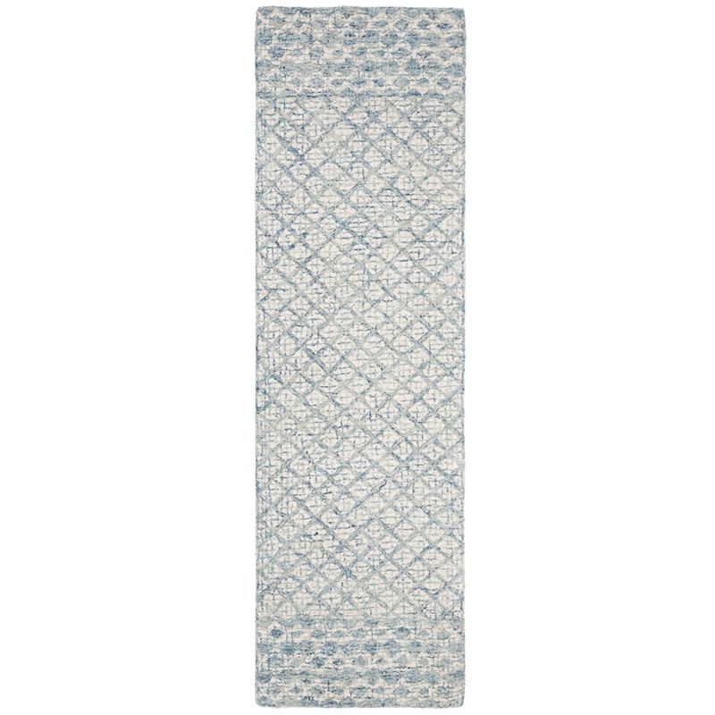 Blue Handmade Wool Tufted Abstract Runner Rug