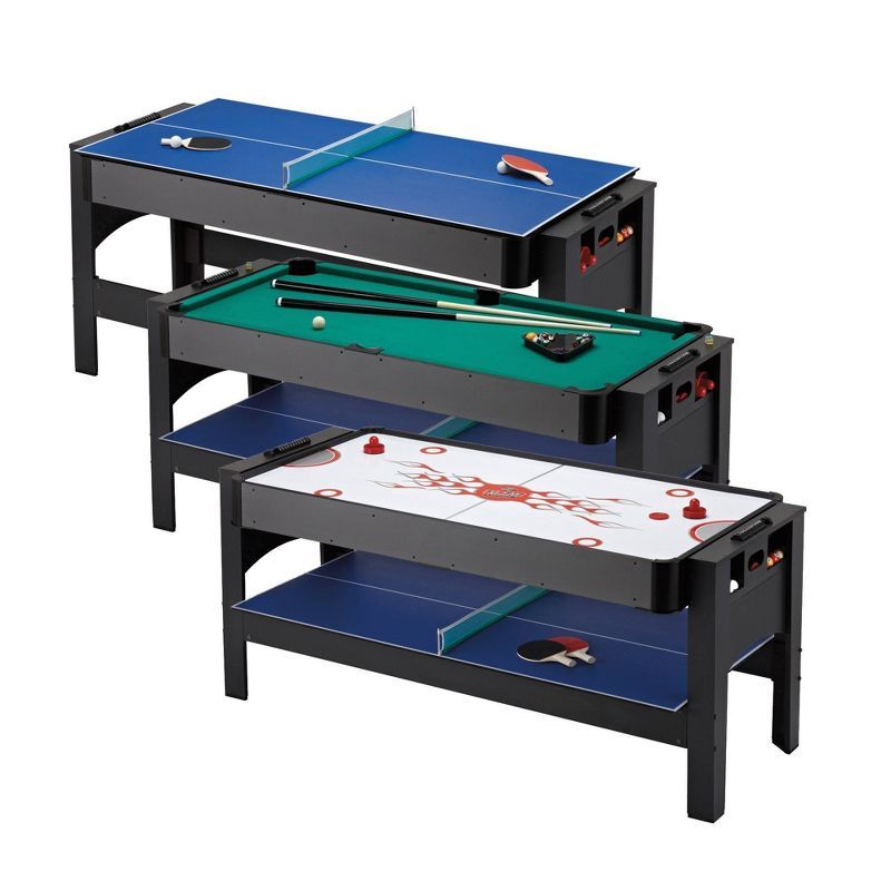 6' Black Multi-Game Table with Pool, Air Hockey, and Table Tennis