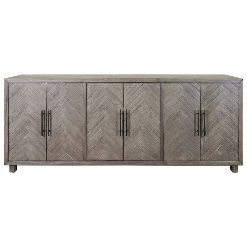 Gray 90" Six Door Herringbone TV Console with Iron Hardware