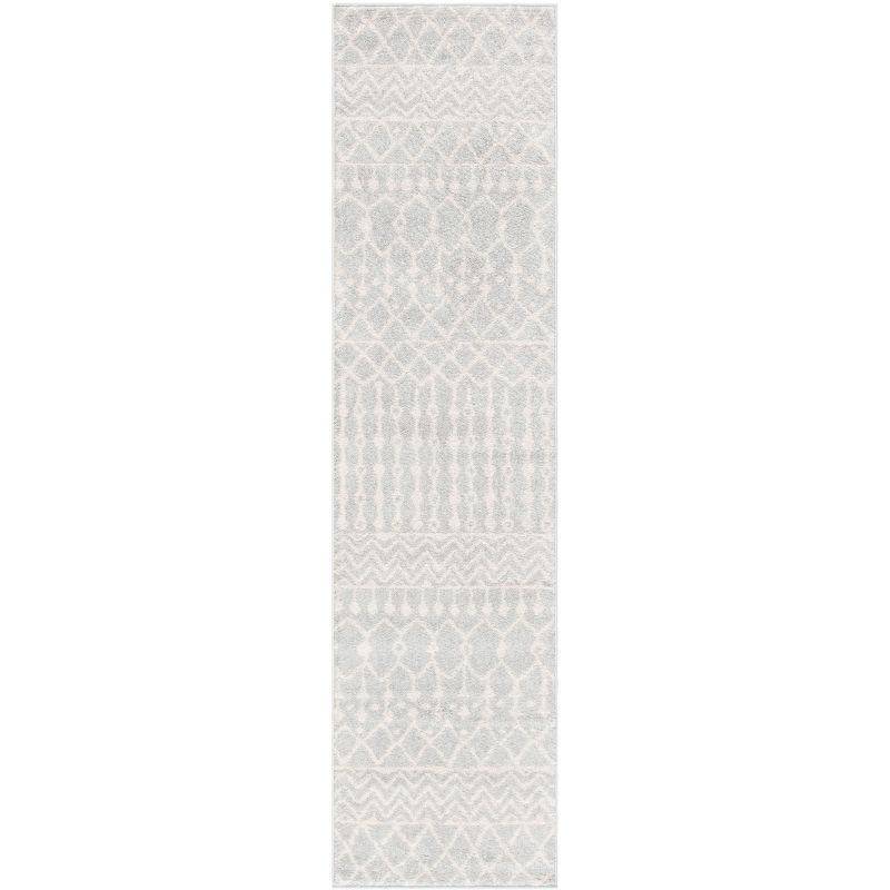 Tulum Light Gray and Ivory Geometric Runner Rug