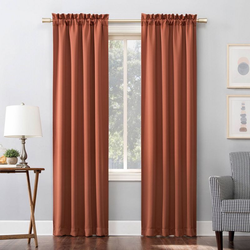 Terracotta Blackout Rod Pocket Polyester Curtain Panel