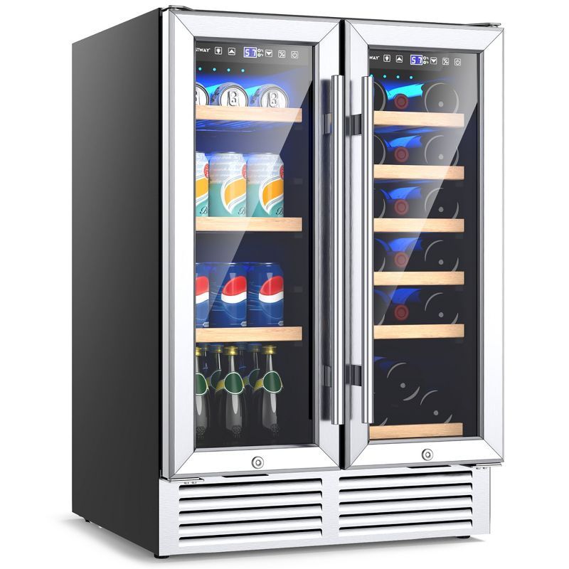 24'' Silver Dual Zone Wine and Beverage Cooler with Interior Lighting