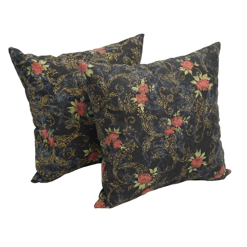 Midnight Rosebud Jacquard 17-inch Throw Pillows with Inserts, Set of 2