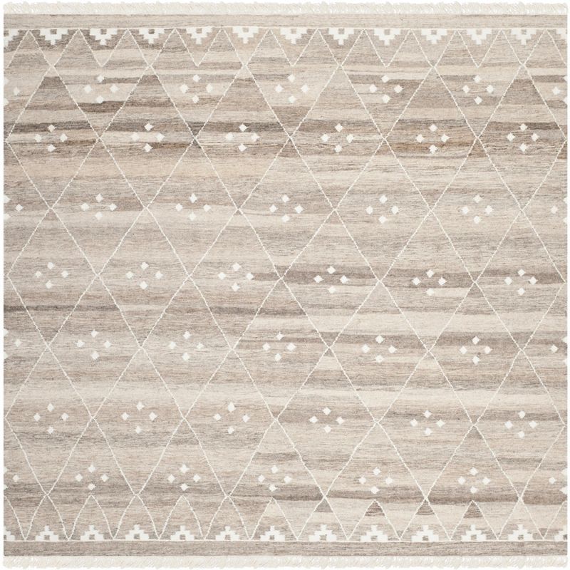 Natural Ivory Handwoven Wool Kilim Area Rug, 5' x 5'