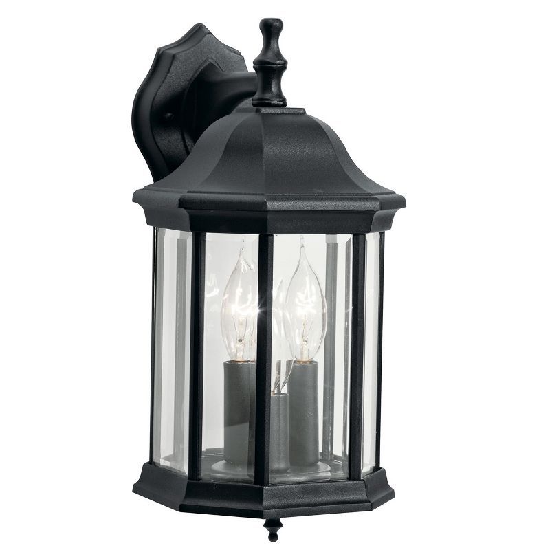 Black Aluminum Lantern Wall Sconce with Clear Glass