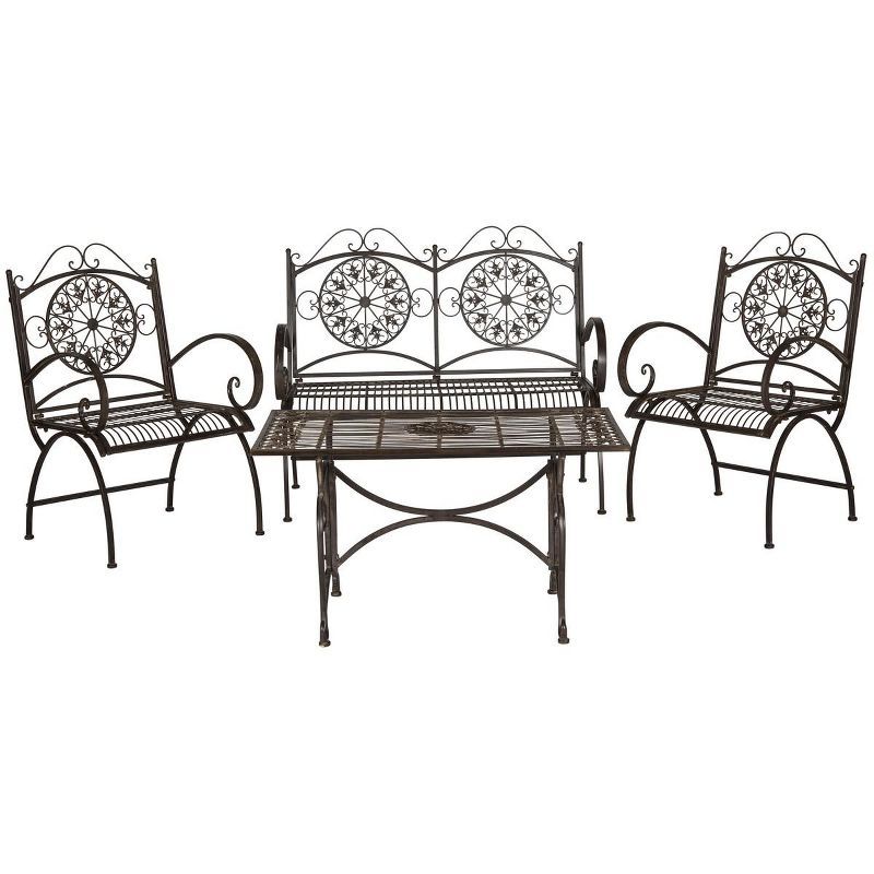 Rustic Brown Iron 4-Piece Outdoor Patio Set