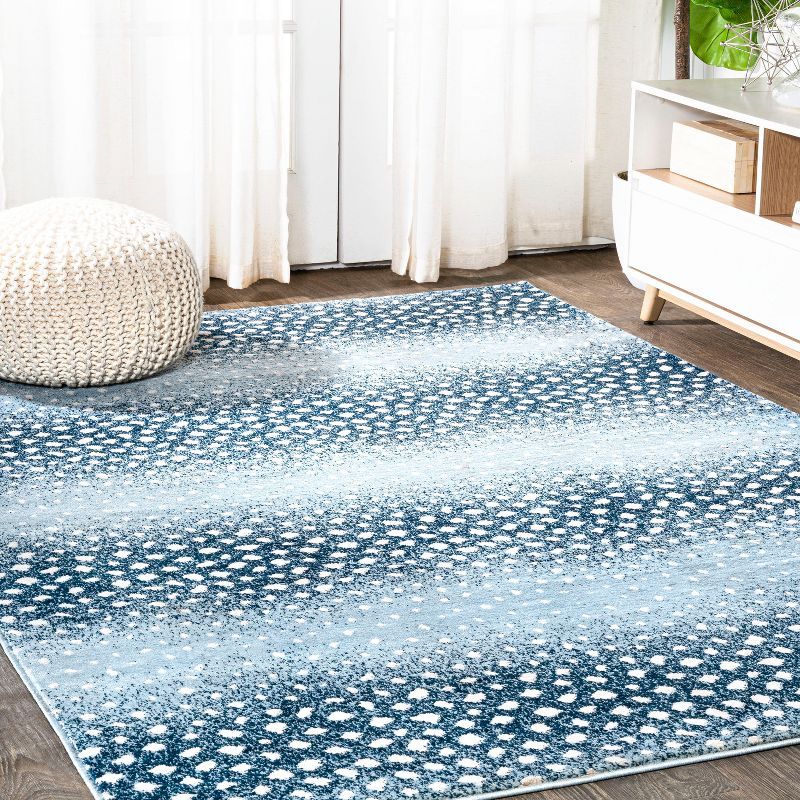 Abstract Antelope Blue and Cream 5' x 8' Easy-Care Area Rug