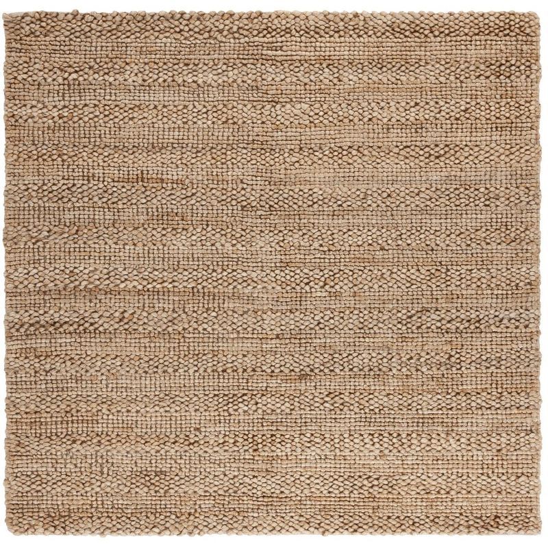 Handwoven Natural Jute 6' Square Area Rug with Non-Slip Feature