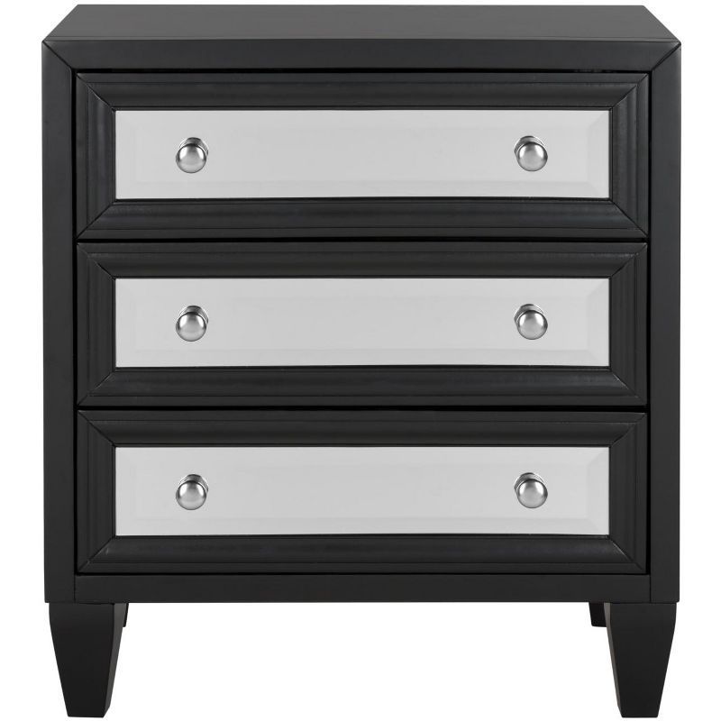 Transitional Black Mirrored 3-Drawer Chest, 25" W