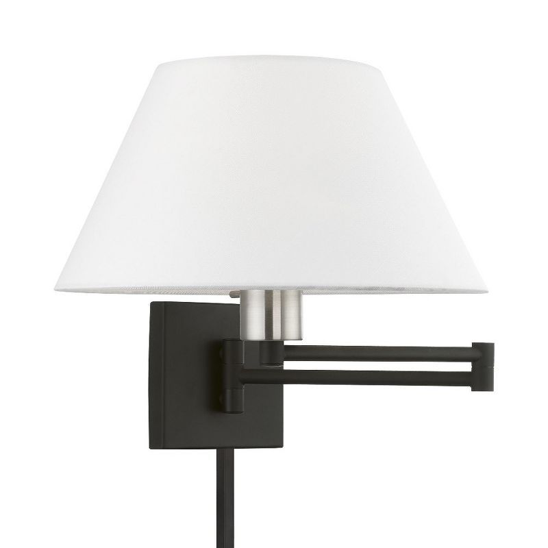 Black and Brushed Nickel Swing Arm Wall Sconce with Fabric Shade