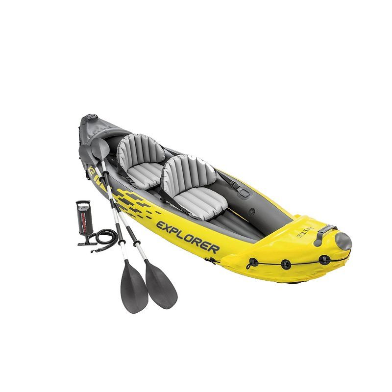 Explorer K2 Yellow 2-Person Inflatable Kayak with Oars and Pump