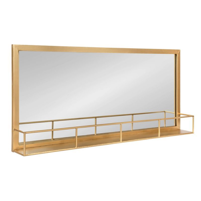 Gold Full Length Rectangular Metal Frame Mirror with Shelf