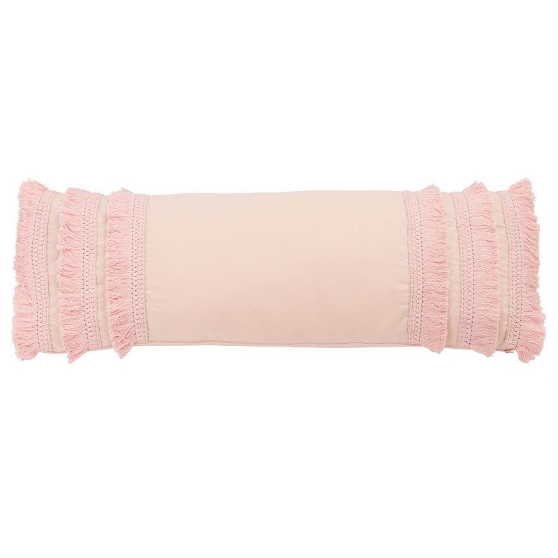 Grema Pink Cotton Fringe Lumbar Pillow 12" x 36"