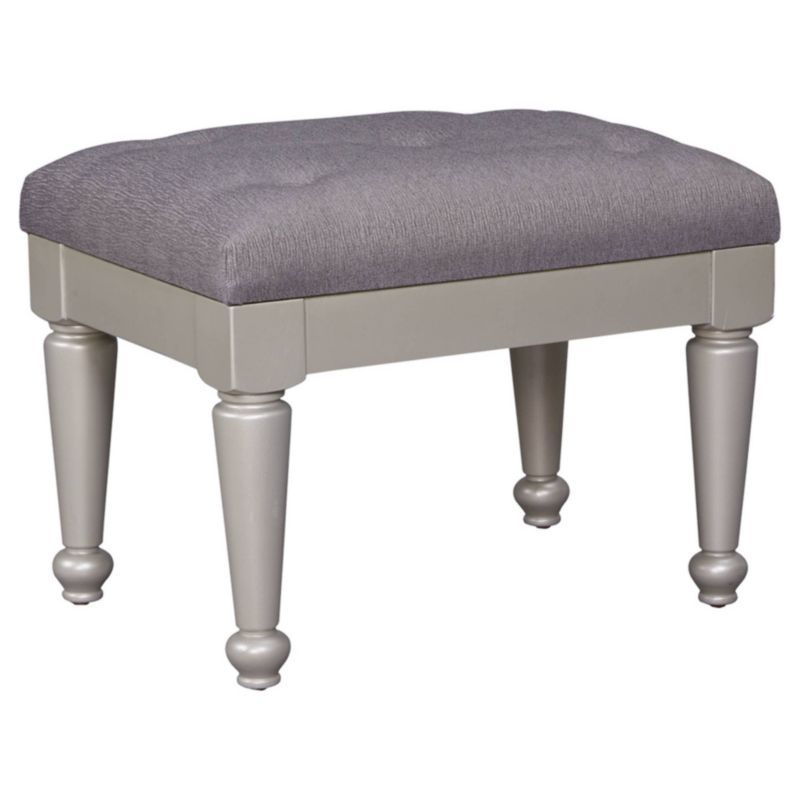 Silver Tufted Upholstered Vanity Stool with Hardwood Frame