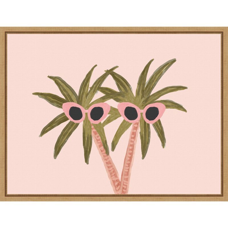 Palm Trees with Sunglasses Pink Canvas Wall Art Print