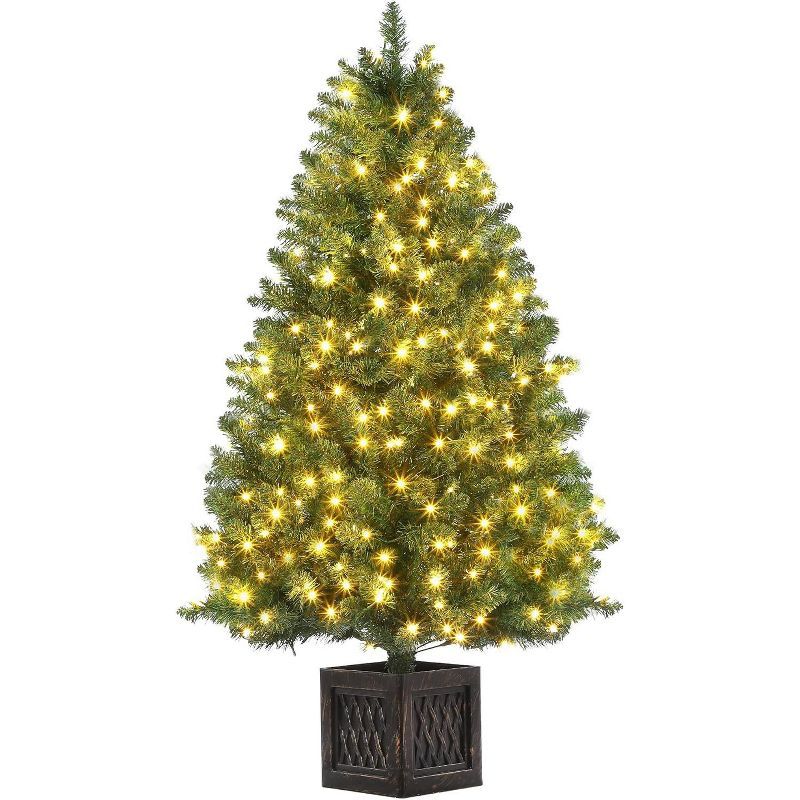 4.5 Ft Pre-Lit Green Fir Christmas Tree with Potted Base