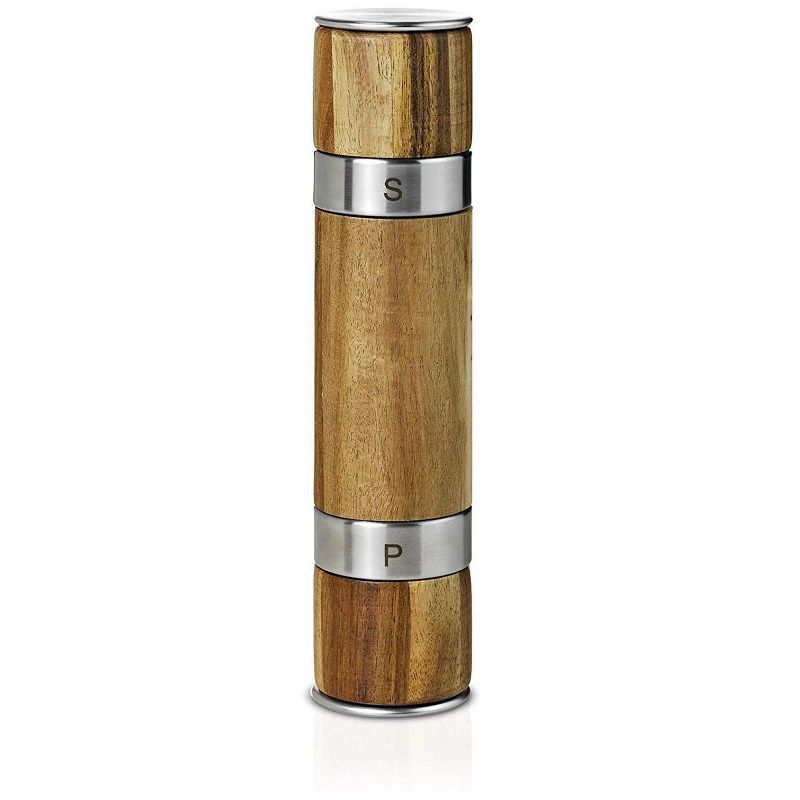 Acacia Wood and Stainless Steel Dual Salt and Pepper Mill