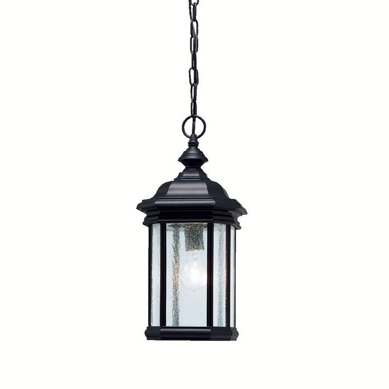 Transitional Black Outdoor Pendant Light with Clear Glass