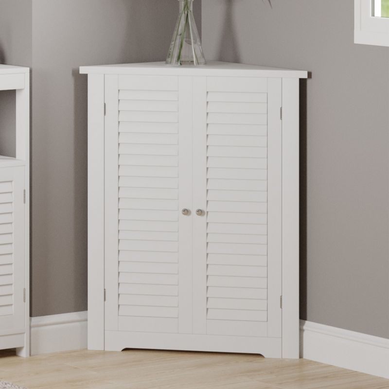 White Corner Cabinet with Adjustable Shelves and Shutter Doors