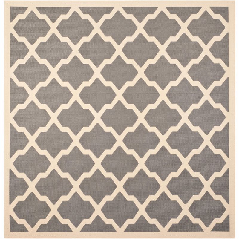 Anthracite & Beige 59" Square Flat-Woven Synthetic Reversible Rug