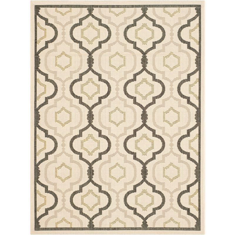 Beige and Black Geometric Outdoor Area Rug