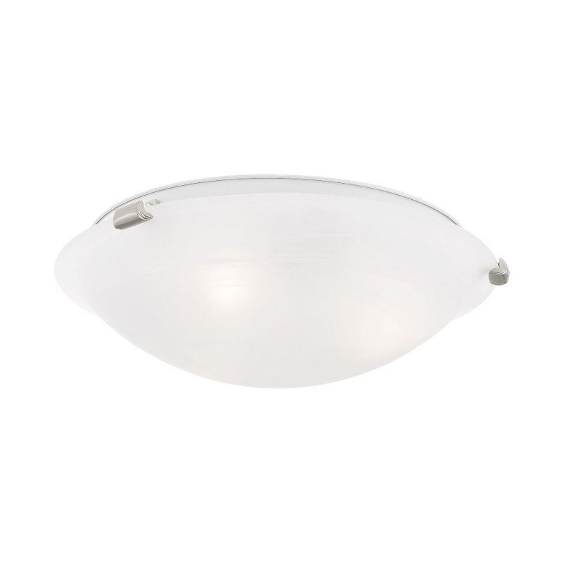 Transitional Brushed Nickel 3-Light Flush Mount with White Alabaster Glass