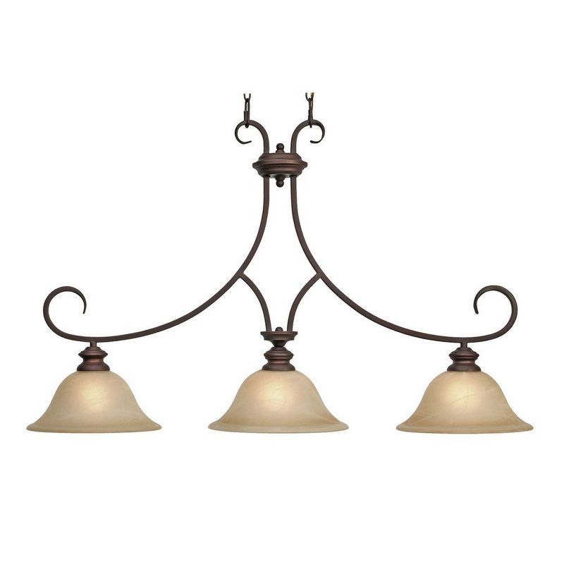 Lancaster Rubbed Bronze 3-Light Linear Pendant with Antique Marbled Glass