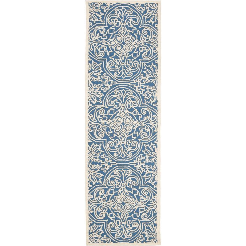 Blue and Ivory Hand-Tufted Wool Geometric Runner Rug