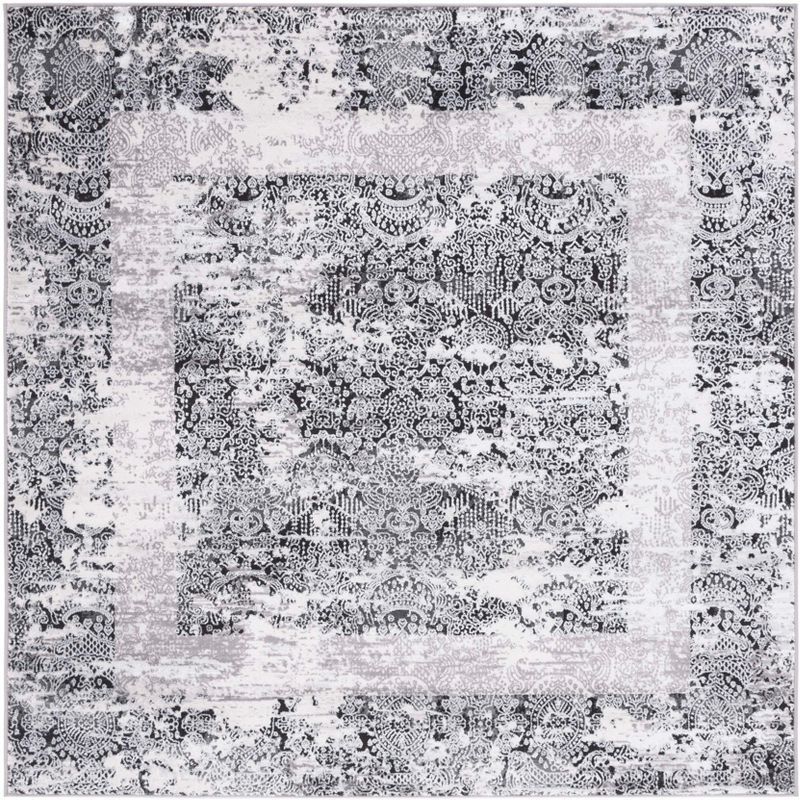 Amelia Grey and Charcoal Abstract Square Area Rug