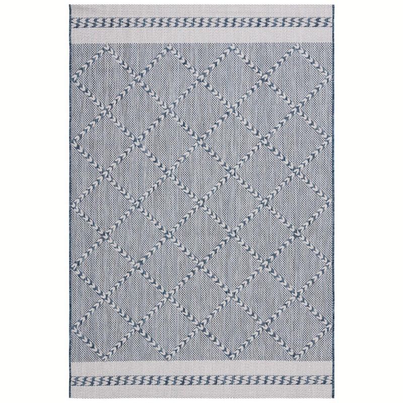 Navy and Ivory Rectangular Synthetic Area Rug