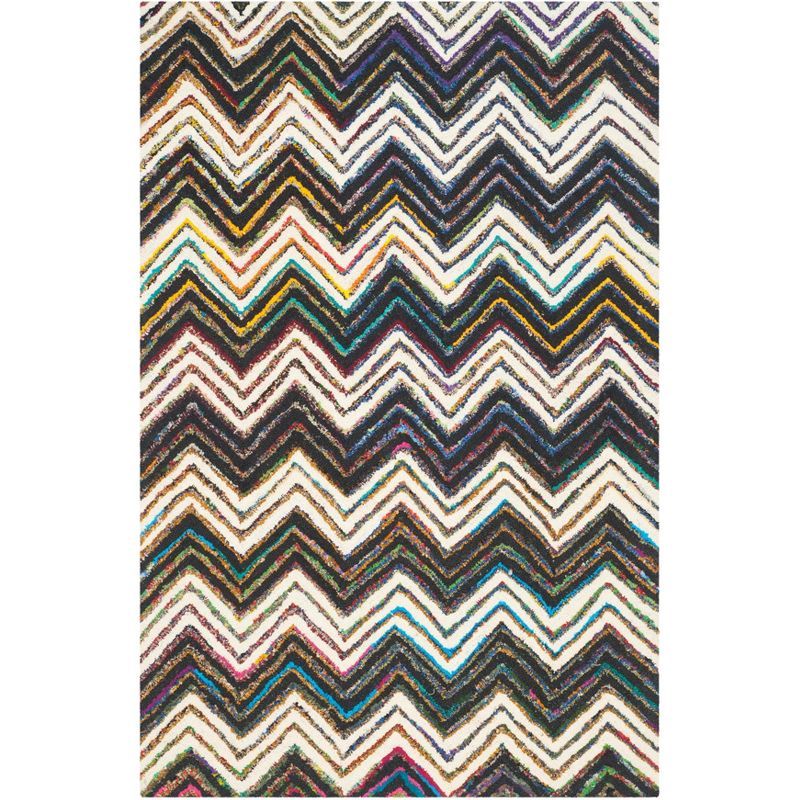 Ivory and Black Hand-Tufted Wool Chevron Area Rug