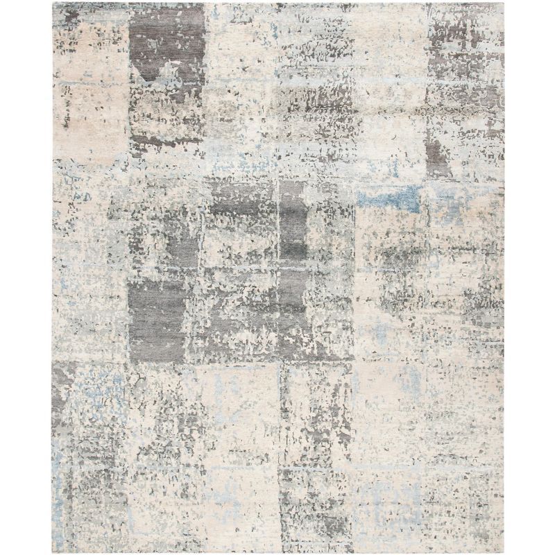 Ivory Abstract Hand-Knotted Wool & Viscose 8'x10' Area Rug