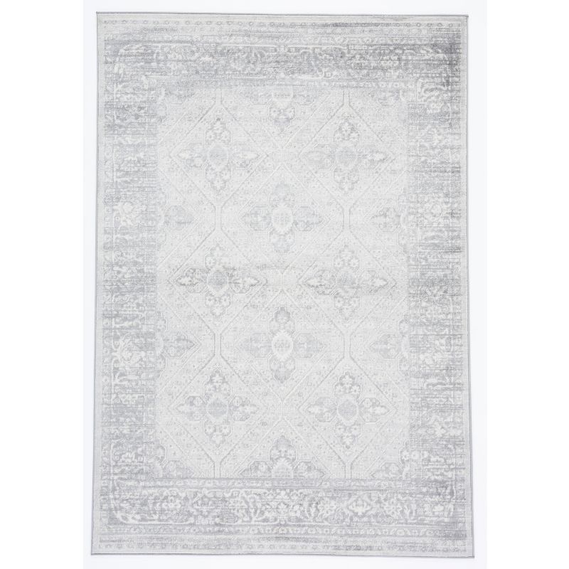 Ivory and Grey Hand-Knotted Synthetic Area Rug