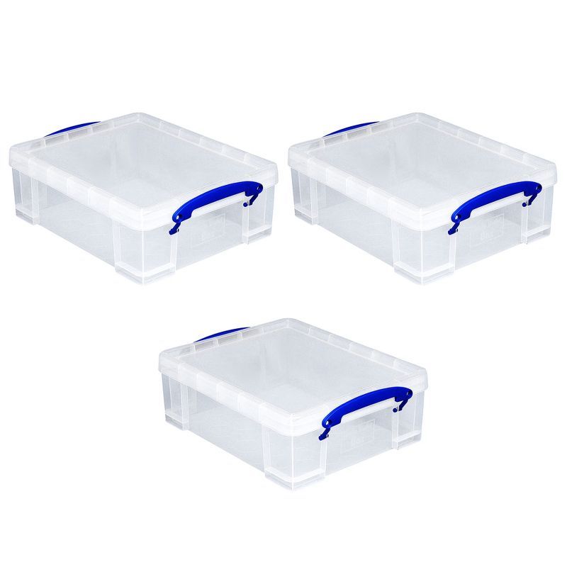 Clear 8.1 Liter Stackable Plastic Storage Bins with Blue Handles