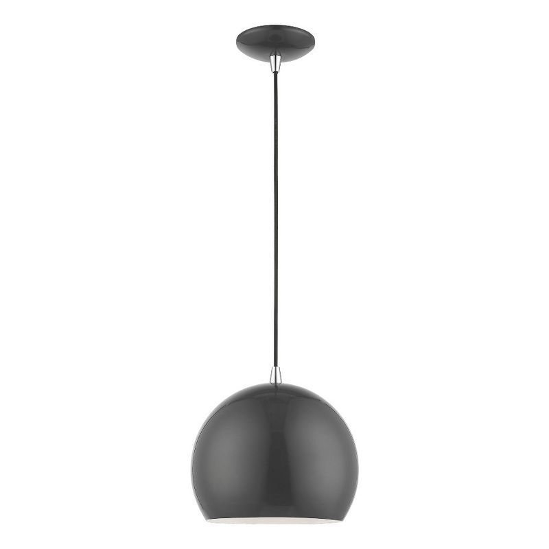 Contemporary Mini Globe Pendant in Shiny Dark Gray with Polished Chrome, 15"