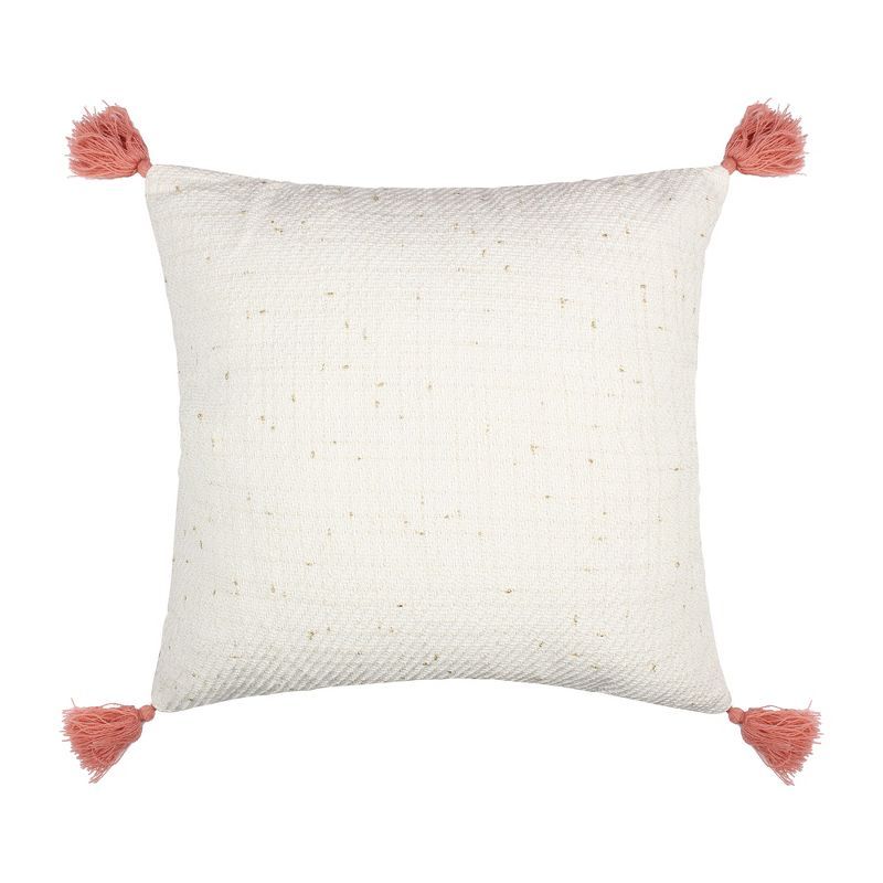 Loretta Gold and Blush Square Throw Pillow with Tassels - 18"