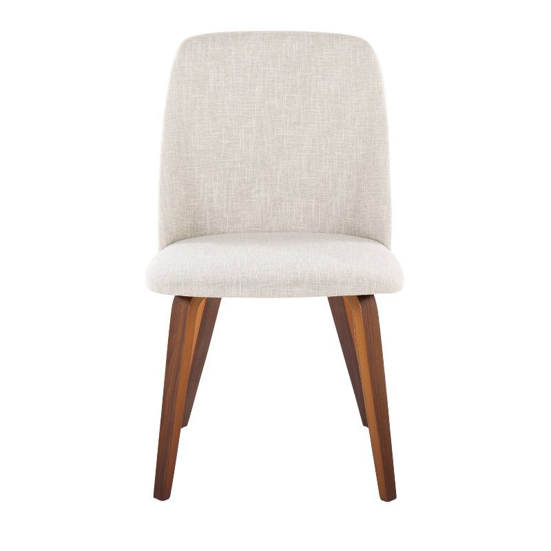 Beige Upholstered Side Chair with Walnut Wood Legs, Set of 2