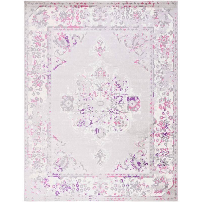 Gray and Pink Floral 9' x 12' Synthetic Area Rug