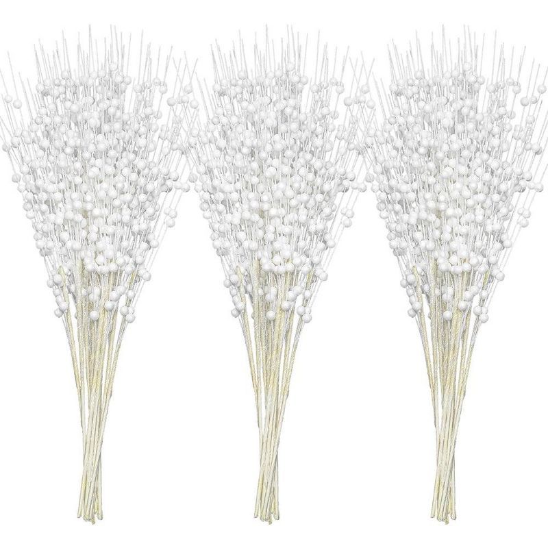 White Glittery Berry Stems for Christmas Tree, 24 Pieces