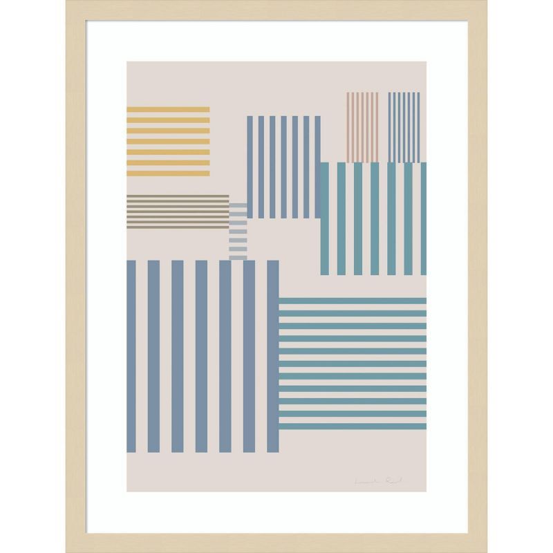 Modern Abstract Squares Print with Light Wood Frame