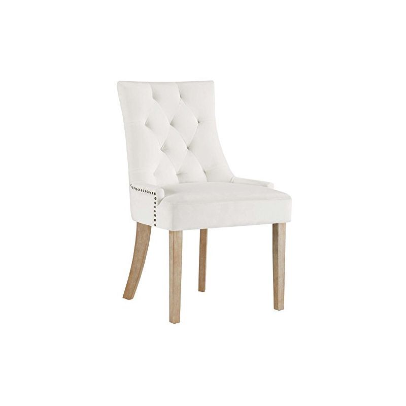 Ivory Velvet Tufted Parsons Dining Chair with Light Wood Legs
