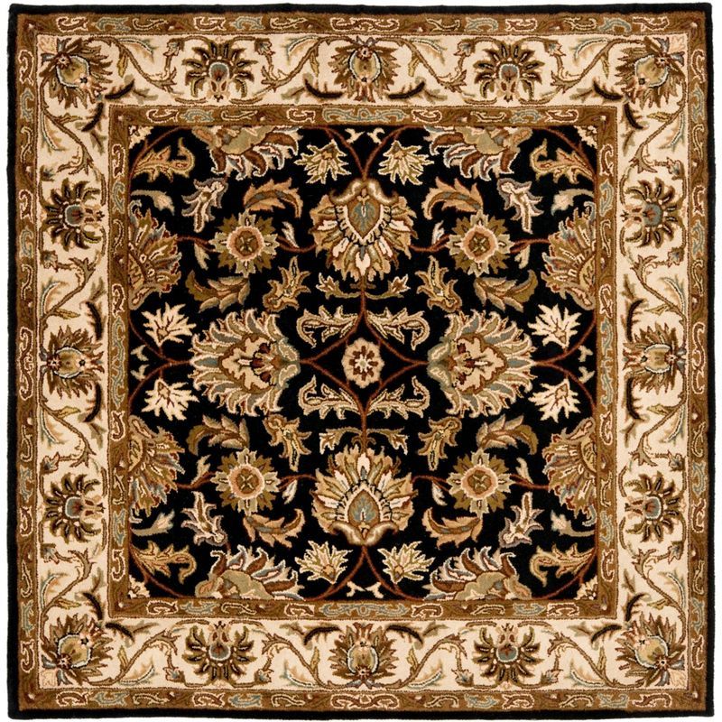 Elegant Heritage 6' Square Hand-Tufted Wool Area Rug in Black and Beige