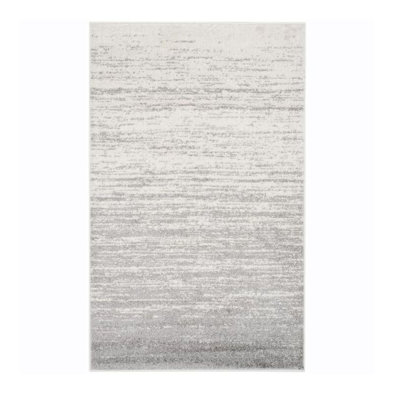 Ivory and Silver Abstract Low Pile Area Rug, 3' x 5'